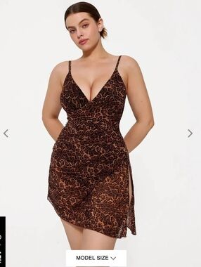 Popilush Shapewear Ruched Convertible One-Piece Swimsuit Skirt Leopard Mesh NWT